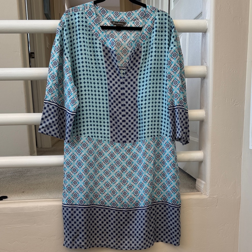 Tommy Bahama Navy and Turquoise Geometric Tunic